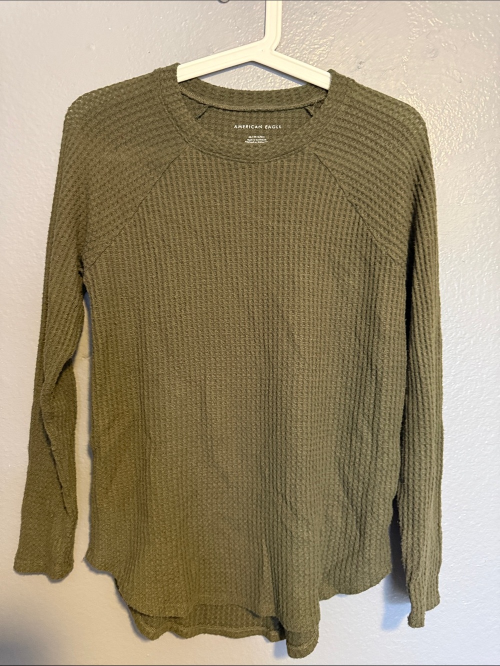 American Eagle Outfitters Olive Green Waffle Knit Pullover